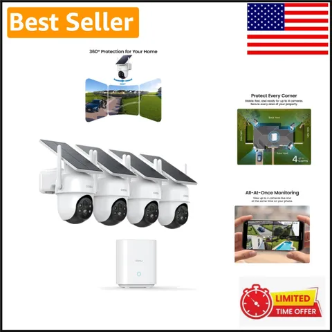 360° Pan & Tilt Outdoor Cameras - Wireless, No Subscription, Solar-Powered Kit