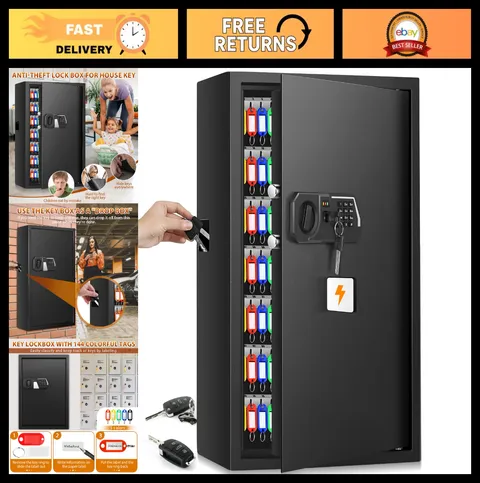 144 Keys Fireproof Safe Cabinet - Adjustable Hook Plates, Anti-Theft Lock Box, W