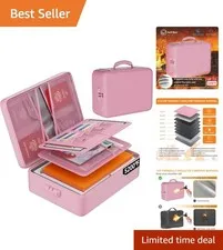 Large-Capacity Pink Fireproof Document Organizer with Lock - 36 Compartments