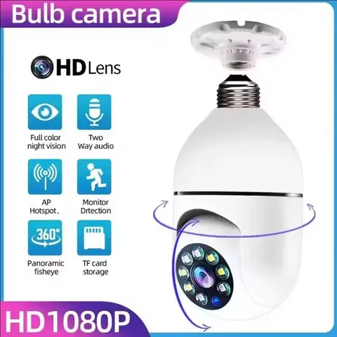E27 Bulb Surveillance Outdoor Security Camera Automatic Night Vision Color Indoo