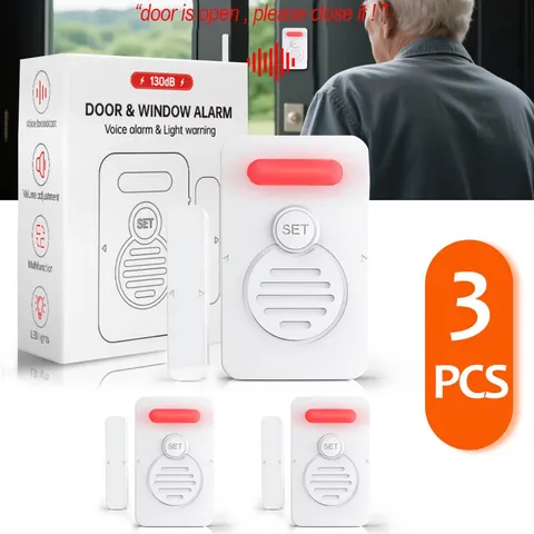 Voice Door Alarm Wireless Doorbell Magnetic 3-Level Volume Speaks Aloud 90 dB ×3