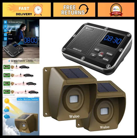 Wireless Solar Driveway Alarm System - 1800ft Motion Sensor Alert, Weatherproof,