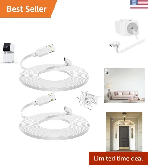 10 ft Flat Micro USB Cable for WYZE Cam Pan v3 - 2-Pack, 90-Degree Connector
