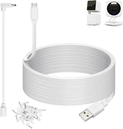 50Ft Power Cable for Wyze Cam V4, Pan V3, OG, V3 and V3 Pro Gameras, White
