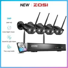 ZOSI 3MP Outdoor Wifi  Security IP Camera System 2K NVR 1TB HDD Ip66 Waterproof