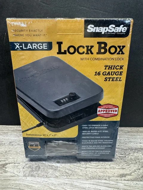 NEW SnapSafe XL Combination Lock Box 10"x7"x2" TSA Approved 16 Gauge Thick Steel