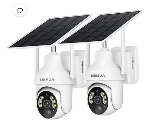 SEHMUA 2K Solar Security Cameras Wireless Outdoor, 2 Pack 360°View Pan/Tilt Wifi
