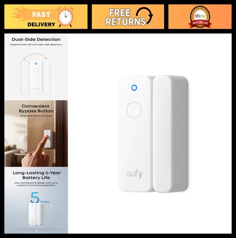 Window & Door Entry Sensor Alarm, 5-Year Battery, Dual-Side Detection, Instant A