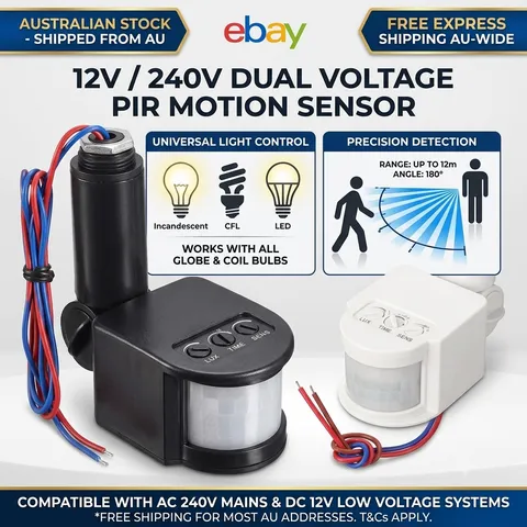 12/240V Motion Sensor Infrared PIR Movement Detector Outdoor Sensor Light Switch