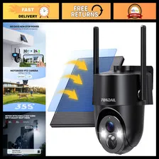 Wireless Solar Security Camera, 2K 360° WiFi Outdoor Surveillance, 3MP Night Vis