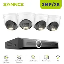 SANNCE 8CH NVR 3MP Color POE IP Security Camera System Audio Recording AI Detect