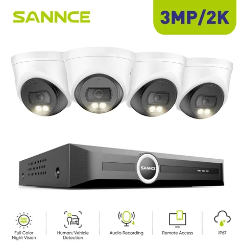 SANNCE 8CH NVR 3MP Color POE IP Security Camera System Audio Recording AI Detect