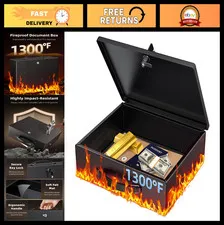 Fireproof Document Box with Key Lock & Handle - Water-Resistant Safe for Valuabl