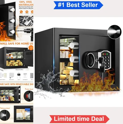Fireproof Safe Box 1.3 Cubic Feet Digital Keypad Key Lock Alarm Anti Theft