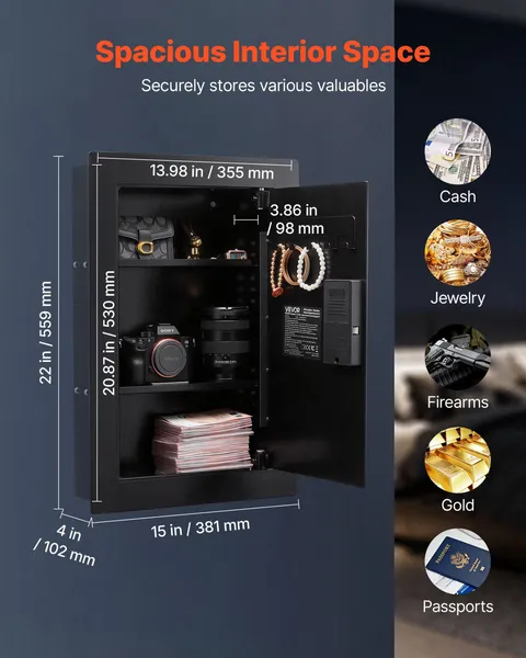 Hidden Wall Safe Fingerprint Digital Key Lock 3-Tier In-Wall Security Safe
