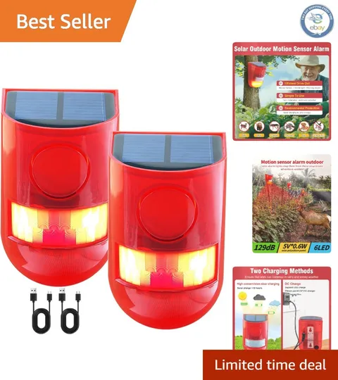 Waterproof Solar Motion Sensor Alarm - Deters Animals & Intruders, 2 Pack