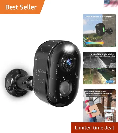 Security Cameras Wireless Outdoor, Battery Powered 2k WiFi Cameras for Home S...