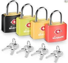 4 Pack TSA Approved Travel Luggage Locks with Keys, Solid Brass Copper Keyed Pad