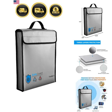 Fireproof Waterproof Document Bag with Zipper Heat Insulated Organizer for Va...
