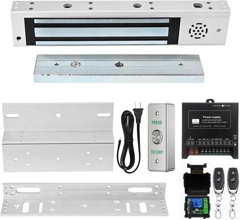 Inswinging Magnetic Lock Kit with Alarm, Remote & Exit Button - 600Lbs
