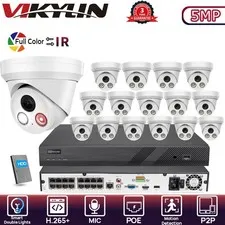 VIKYLIN 16CH NVR System Dual light Color+IR MIC POE 5MP Security camera kit Lot