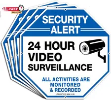 (4 Pack)"Security Alert - 24 Hour Video Surveillance, All Activities Monitored"