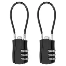 2 Pcs 3 Digit Luggage Cable Combination Lock with 5" Long Cable, Black
