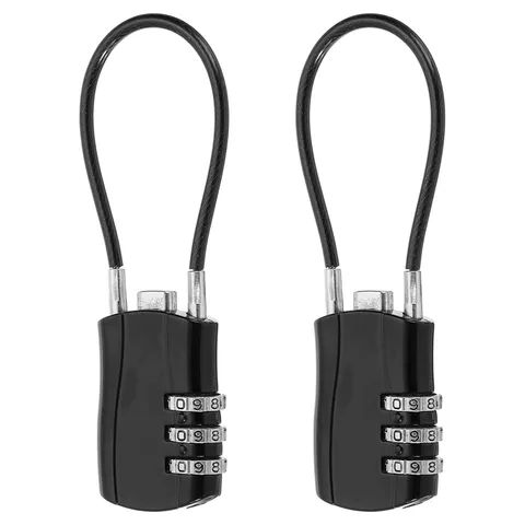 2 Pcs 3 Digit Luggage Cable Combination Lock with 5" Long Cable, Black