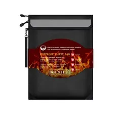 Fireproof Document Bag 15.5"x11.2" Dual Zipper Pockets Waterproof Fire Safe