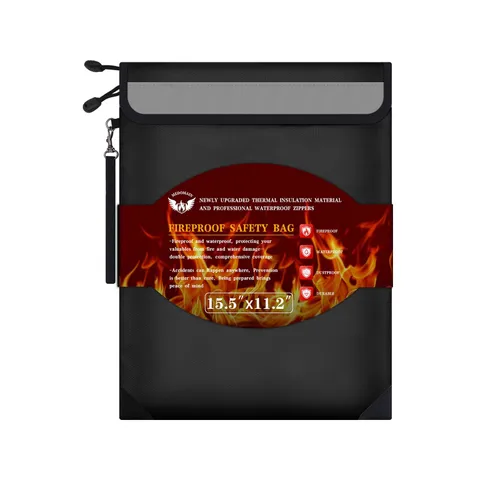 Fireproof Document Bag 15.5"x11.2" Dual Zipper Pockets Waterproof Fire Safe