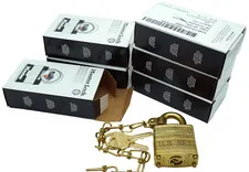 Lot (6) Master Lock DG Commercial Brass Military Padlocks w/Chain - Keyed Alike
