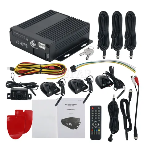 4CH Vehicle Car Mobile DVR Security Video Recorder SD+4 CCD Camera Cable Remote*