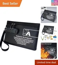 Small Fireproof Bag with Lock, Waterproof Money Bag with Zipper Pouch Envelop...