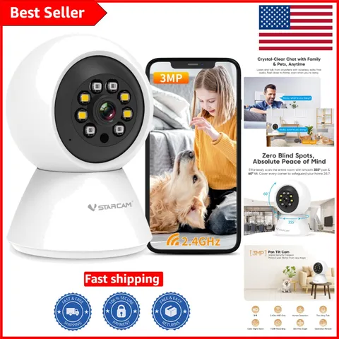 3MP 2K WiFi Indoor Pet Security Camera with Color Night Vision & 2-Way Audio