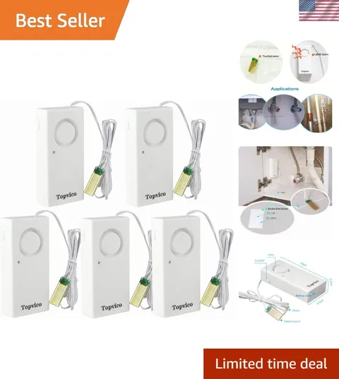 Water Leak Detector for Home, 120dB, 37.8 Inches Cable, 5 Packs | Sensor Alar...