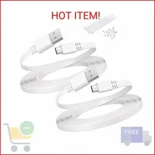Itramax USB to Micro USB Extension Cable 10FT 2Pack,Flat Charging Power Extender