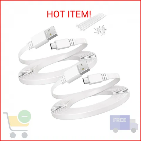 Itramax USB to Micro USB Extension Cable 10FT 2Pack,Flat Charging Power Extender