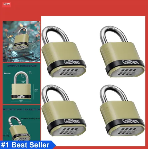 Combination Padlock 4 Pack Heavy Duty Weatherproof Resettable Zinc Body Dual