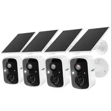 Hiseeu Solar Camera Security Outdoor, 4 Pack 100% Wireless 4MP WiFi Cameras