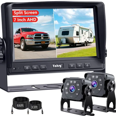 Dual RV Backup Camera for Truck - 7 Inch HD 7'' + Camera+ 2 Camera, Black