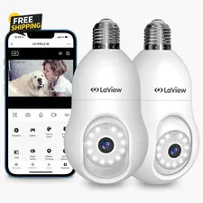 2PK 4MP 2K Bulb Security Cameras 360° WiFi Outdoor Indoor Motion Alarm