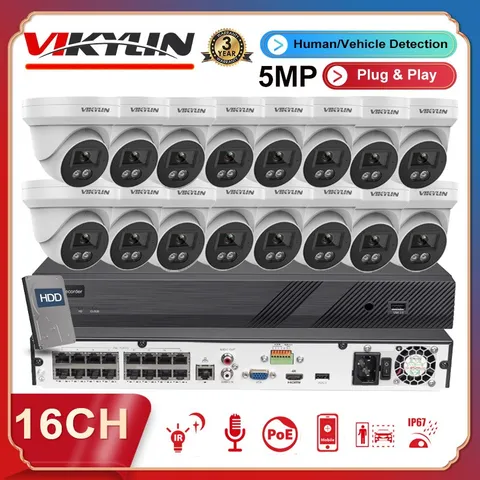 Vikylin 16CH POE NVR CCTV System 5MP IP Camera Outdoor IR Night Vision Audio Lot