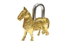 Antique Handcrafted Brass Horse Design Padlock with Working Keys