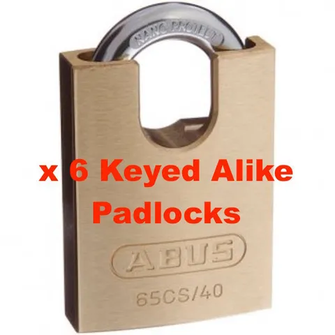 ABUS 65CS40 40mm -KEYED ALIKE Concealed Shackle Padlock  x 6 Padlocks -FREE POST
