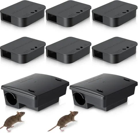 8 Pack Key Required Rat Station Box 2 Large & 6 Compact Outdoor Mouse Bait Stati