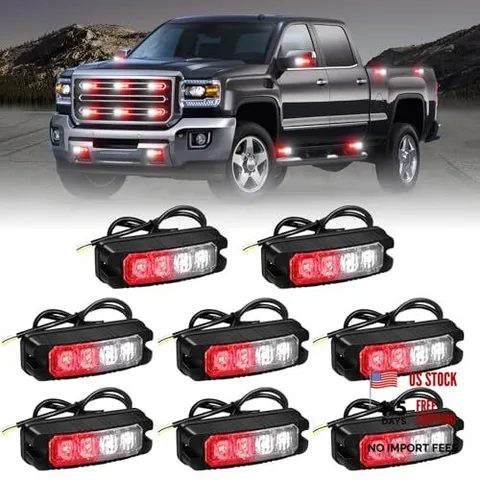 8PCS Sync Grill Emergency Lights 32 LED Red White Firefighter Lights Red/White