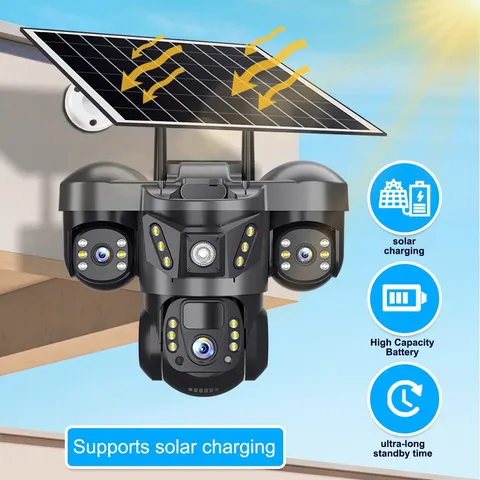 3 Lens Camara De Seguridad Solar Inalambricas Para Exterior Con Vision Nocturna