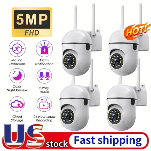 4PCS 5MP PTZ Wireless WIFI CCTV Security Camera Color Night Vision 2-Way Audio