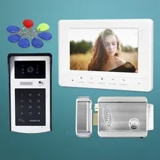 7" Video Door Entry Phone Call System with Keyfobs Password Keypad for Apartment