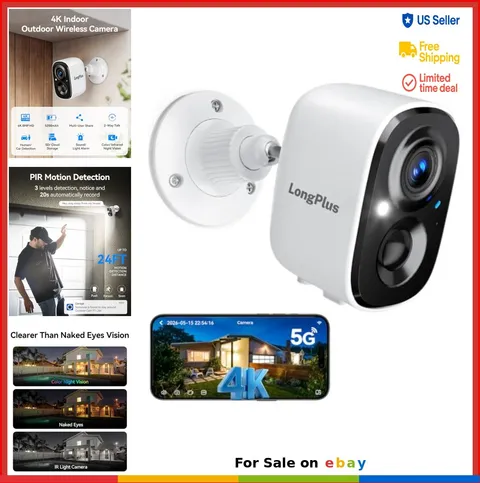 4K 8MP Security Camera Wireless Outdoor Battery Powered Color Night Vision AI
